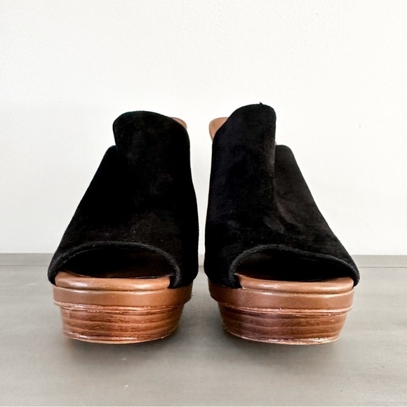 Ann Taylor Black Suede Wooden Lorena Mule Platform Heels sz 8 - Picture 6 of 10